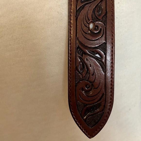 Brown Vintage Tooled/Braided Mexican Leather Belt - Picture 9 of 13
